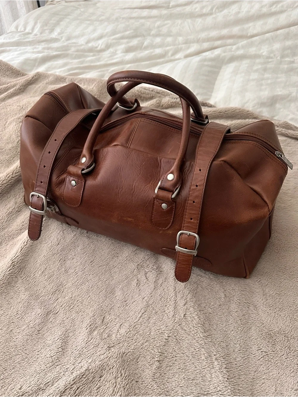 Brown Leather Weekender Duffel Bag